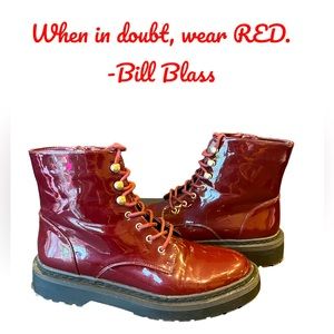 Women’s Forever 21 RED Patent Lug Sole Zip Up Combat Boots US 8